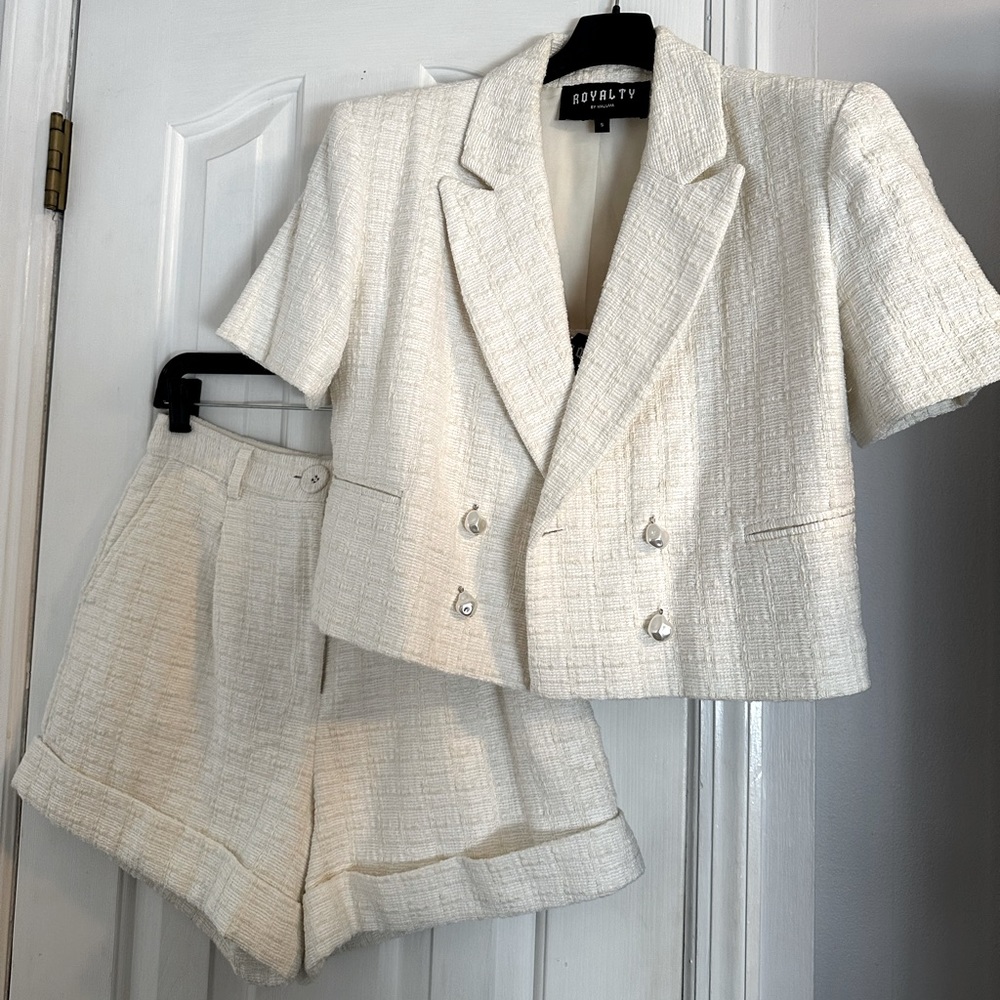 Royalty by Maluma 3 piece White Tweed Set